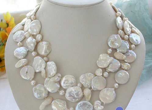 FREE SHIPPING>>>@@ > N3027 3row 19" 20mm white coin baroque freshwater cultured pearl necklace
FREE SHIPPING>>>@@ > N3027 3row 19" 20mm white coin baroque freshwater cultured pearl necklace