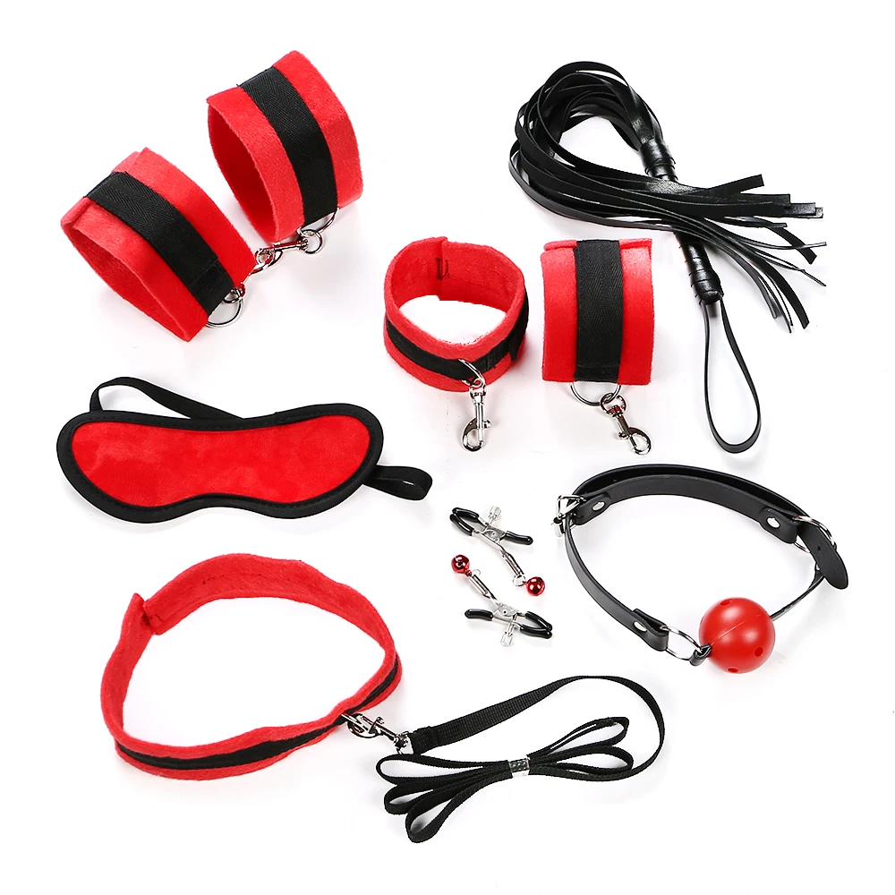 7 Pcs/Set Nylon Tying Erotic Toys For Adults Sex Handcuffs Nipple Clamps Whip Mouth Gag Sex Mask Bdsm Bondage Set