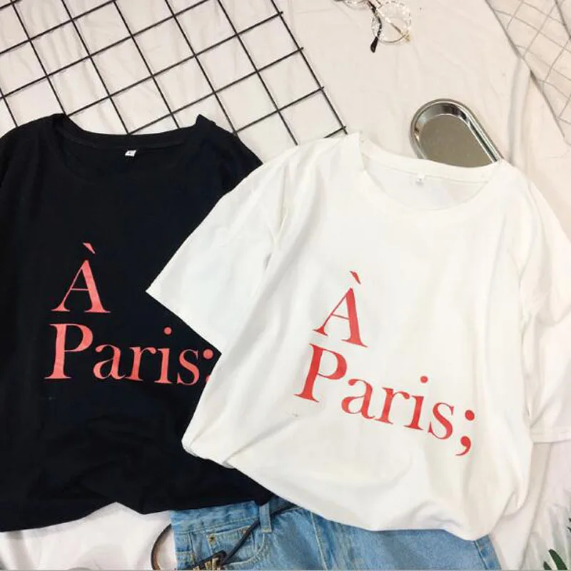 PARIS Print Woman T-shirt High Quality Short Sleeve O Neck Cotton Spandex Women Tops Tees Casual Loose T shirt Women
PARIS Print Woman T-shirt High Quality Short Sleeve O Neck Cotton Spandex Women Tops Tees Casual Loose T shirt Women