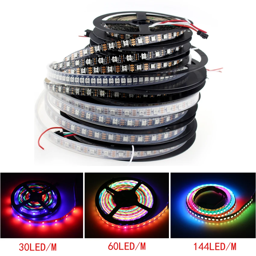 WS2812B LED Strip individually addressable 30/60/144 pixels/leds/m Black/White PCB WS2812 IC 1m/4m/5m rgb smart pixel strip
WS2812B LED Strip individually addressable 30/60/144 pixels/leds/m Black/White PCB WS2812 IC 1m/4m/5m rgb smart pixel strip