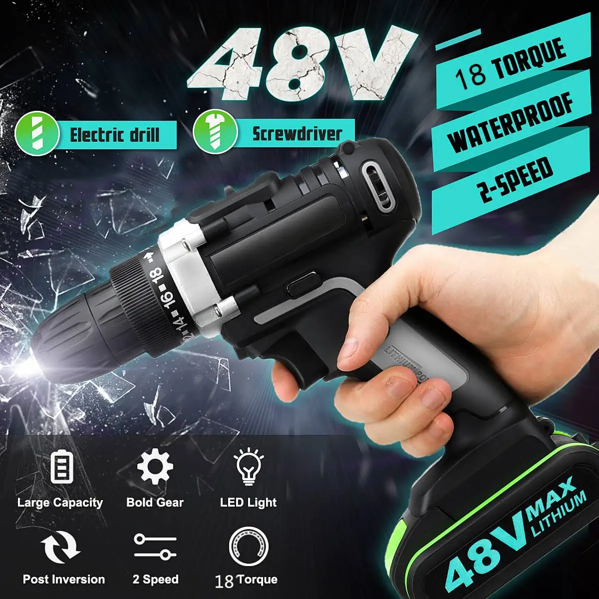 48V Cordless Electric Drill 18+1 torque Adjustment Driver Drilling Screwdriver 2 Li-Ion Battery Toolkit Powerful Driling Tool
48V Cordless Electric Drill 18+1 torque Adjustment Driver Drilling Screwdriver 2 Li-Ion Battery Toolkit Powerful Driling Tool