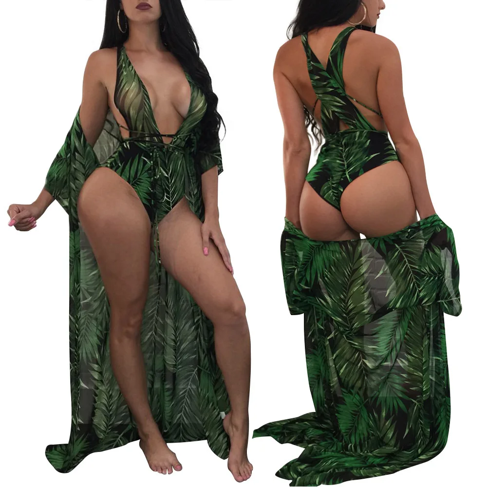 2 PCs Swimwear Women V Neck Bandage Jumpsuit Swimsuit Beachwear + Cover up Kaftan 2018 Summer Amazon Explosion Models European A
2 PCs Swimwear Women V Neck Bandage Jumpsuit Swimsuit Beachwear + Cover up Kaftan 2018 Summer Amazon Explosion Models European A