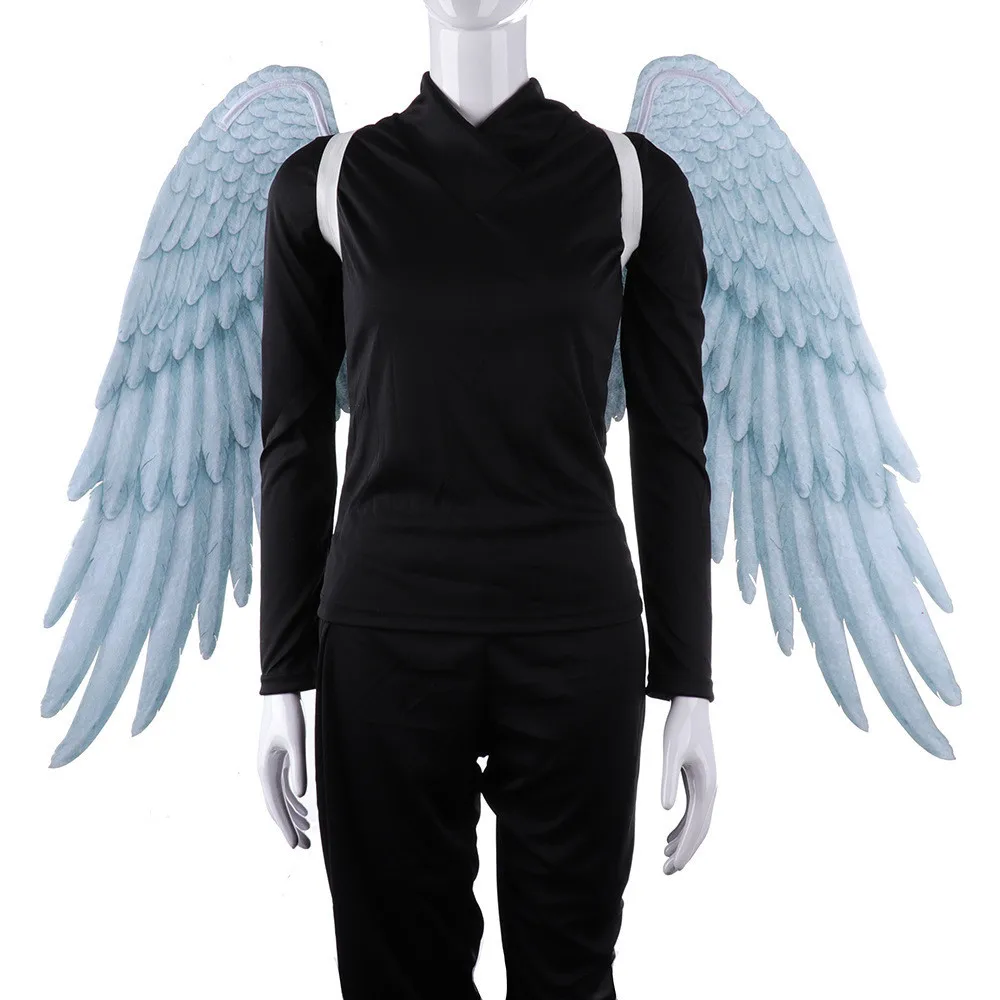 

High Quality Pu Foam Soft Engelenvleugels Adult Women Cosplay Costume Black White Asas De Anjo Alas De Angel Wings