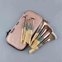 Anmor 12PCS Make Up Brush Bamboo Nylon Foundation Eye Shadow Concealer Makeup Brushes Tools With Pink Cosmetic Bag image