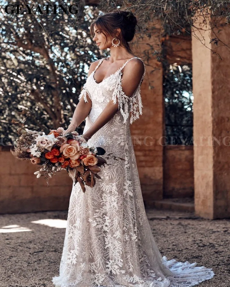 Vintage Lace Boho Beach Wedding Dress 2019 Sexy Spaghetti Straps Off Shoulder Summer Bohemian Bridal Gowns Country Bride Dress
Vintage Lace Boho Beach Wedding Dress 2019 Sexy Spaghetti Straps Off Shoulder Summer Bohemian Bridal Gowns Country Bride Dress