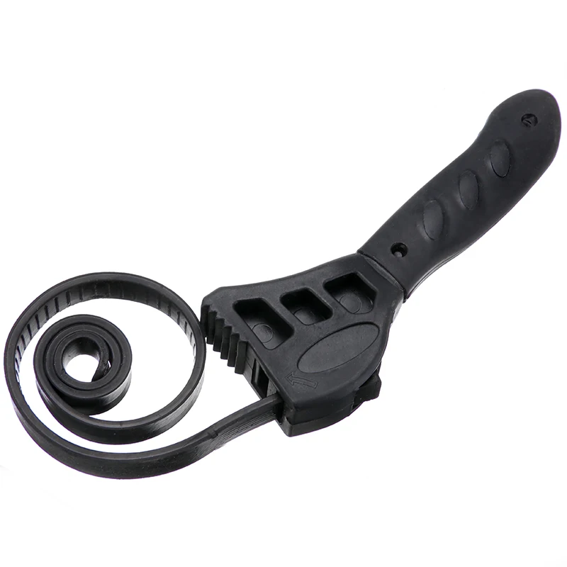 Universal 500mm Rubber Strap Wrench Adjustable Wrench Spanner Opener Practical Hand Tool Black 21cm