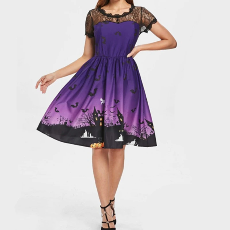 Halloween Short Sleeve Lace Dress Woman A Word Pleated Raven Pumpkin Pattern Dress 2018 Halloween
Halloween Short Sleeve Lace Dress Woman A Word Pleated Raven Pumpkin Pattern Dress 2018 Halloween