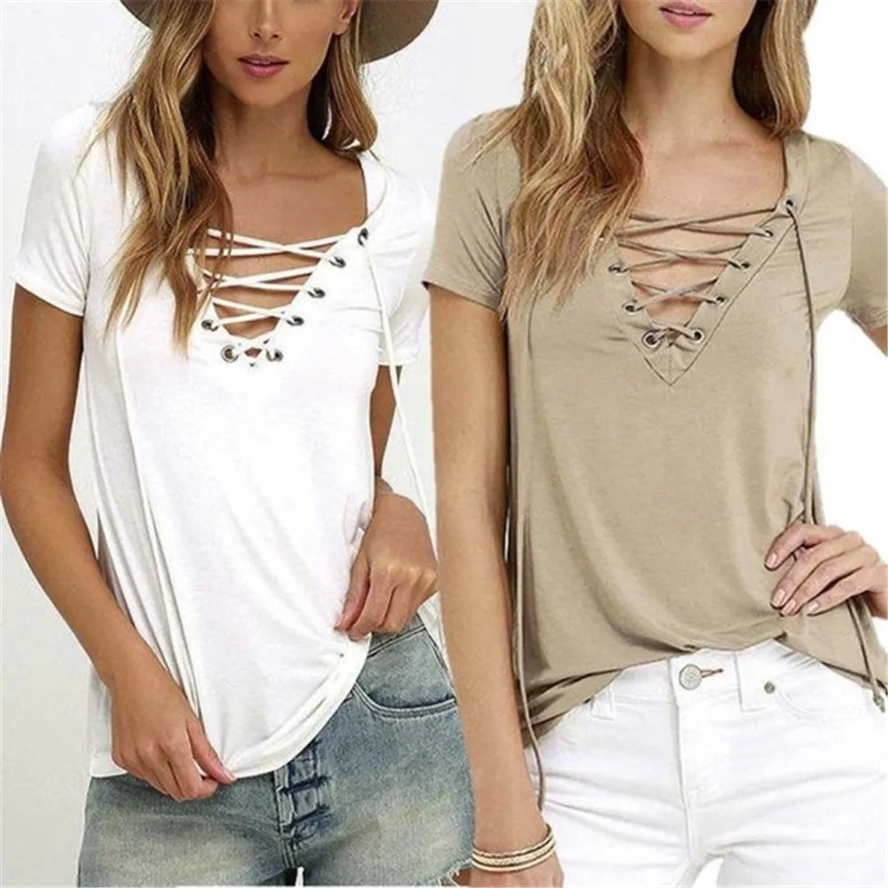 T Shirts for Women T-shirt Short Sleeve Deep V Neck 2019 New Sexy Bandage Shirts Women Lace Up Tops Black Sexy Tee Shirt Femme
T Shirts for Women T-shirt Short Sleeve Deep V Neck 2019 New Sexy Bandage Shirts Women Lace Up Tops Black Sexy Tee Shirt Femme