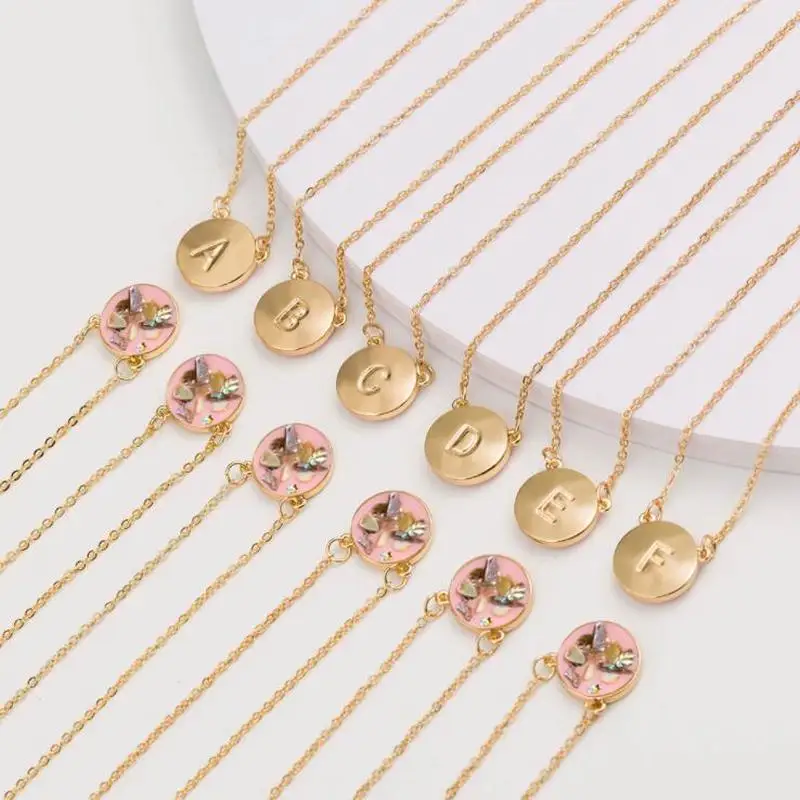 Sided 26 English Letters A To Z Round Pink Colorful Resin Shell Silver Gold Metal Color Necklace Women Geometric Body Jewelry
Sided 26 English Letters A To Z Round Pink Colorful Resin Shell Silver Gold Metal Color Necklace Women Geometric Body Jewelry