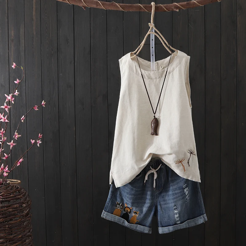 Brief Simple Style Women Summer Vest Tops Dandelion Embroidery Leisure All-Match Tank Top Liteary Beige 6 Color Sleeveless Shirt
Brief Simple Style Women Summer Vest Tops Dandelion Embroidery Leisure All-Match Tank Top Liteary Beige 6 Color Sleeveless Shirt