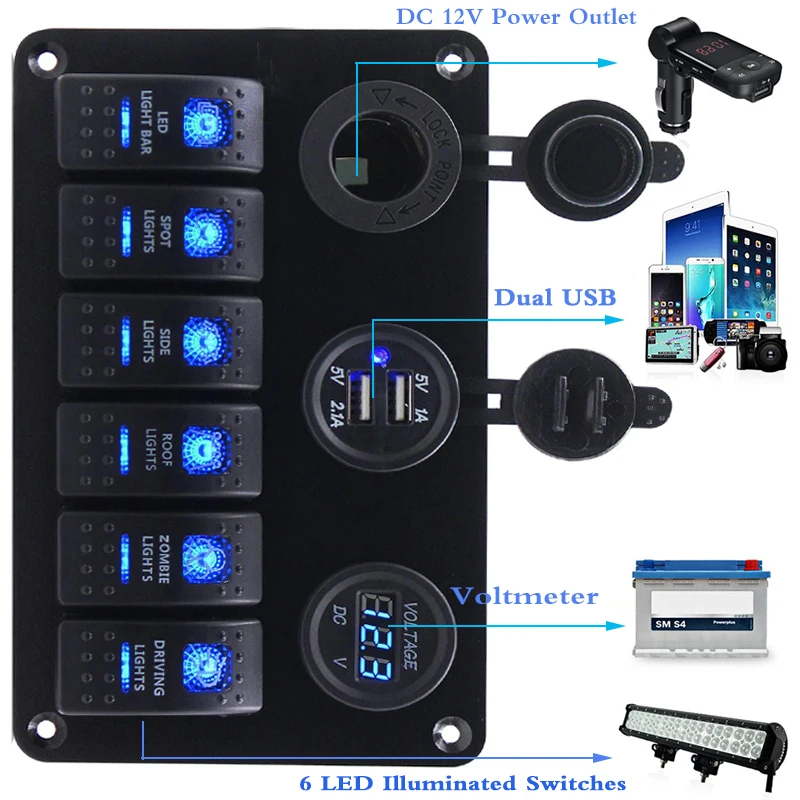 Car Marine Boat LED Rocker Switch Panel Digital Voltmeter Dual USB Port Circuit Breaker 12V Outlet for BMW E46 Audi A4
Car Marine Boat LED Rocker Switch Panel Digital Voltmeter Dual USB Port Circuit Breaker 12V Outlet for BMW E46 Audi A4