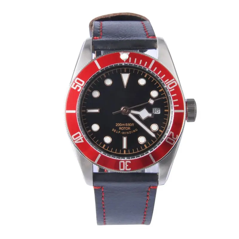 Corgeut 41MM Red Bezel Sterile Dial Rosegold Marks Sapphire Glass leather Mens Japan Miyota Automatic water resistaant Watches