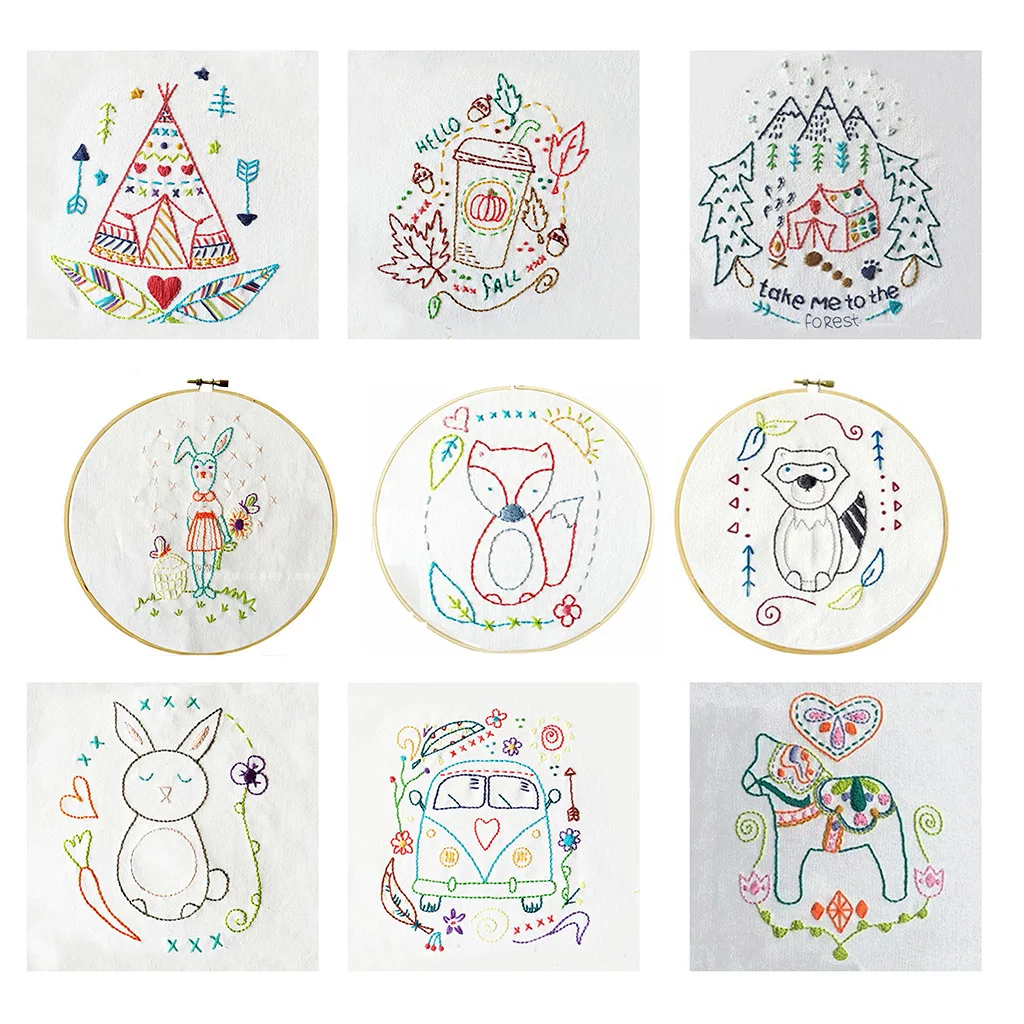 Embroidery Kit, Cartoon Hand Embroidery Cross Stitch Starter Needlepoint Crafts Kit with Cloth,Threads and Tools for Home Decor