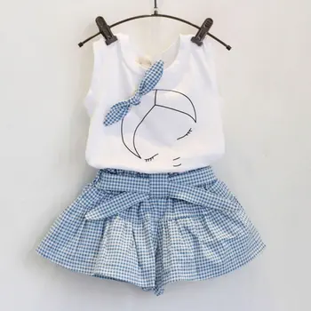 2017 2pcs Summer Fashion Baby Girls Suits Cute Clothes Sets White T Shirt and Plaid Blue Pants for 2-6 Years
2017 2pcs Summer Fashion Baby Girls Suits Cute Clothes Sets White T Shirt and Plaid Blue Pants for 2-6 Years
