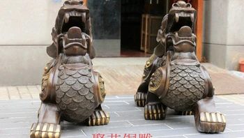 20" China Folk Door Guardian Pixiu Foo Dog Bring Wealth Bronze Statue Coin Inlay
20" China Folk Door Guardian Pixiu Foo Dog Bring Wealth Bronze Statue Coin Inlay