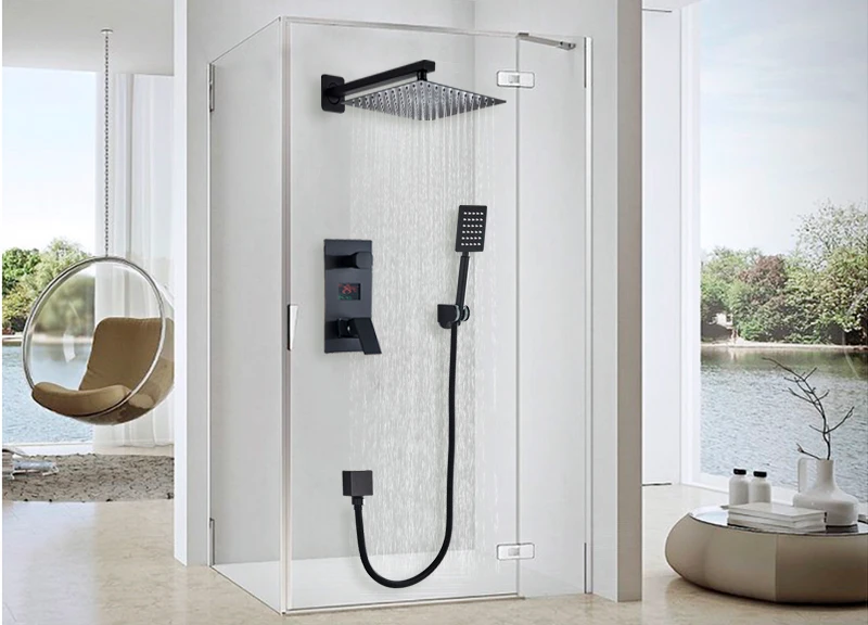 Bathroom Shower 2-Functions Black Digital Shower Faucets Set Rainfall Shower Head 2-way Digital Display Mixer Tap Shower Mixer Bathroom Shower 2-Functions Black Digital Shower Faucets Set Rainfall Shower Head 2-way Digital Display Mixer Tap Shower Mixer