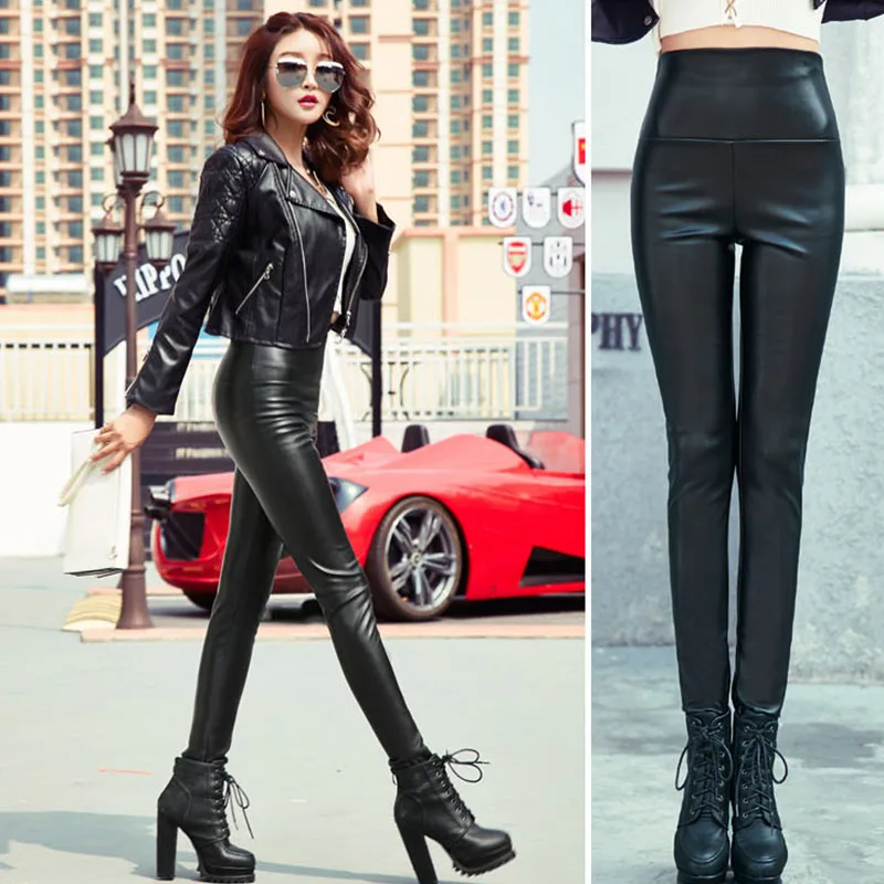 High Waist Autumn Winter Thin Velvet PU Leather Pants Women Sexy Elastic Stretch Faux Leather Skinny Pencil Pant Tight Trouser
High Waist Autumn Winter Thin Velvet PU Leather Pants Women Sexy Elastic Stretch Faux Leather Skinny Pencil Pant Tight Trouser