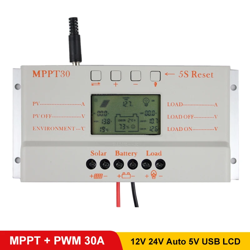 MPPT 30A solar controller charger 5V USB Charger 12V 24V Solar Panel Battery LCD Charger Controller auto work mppt 30 30Amps
MPPT 30A solar controller charger 5V USB Charger 12V 24V Solar Panel Battery LCD Charger Controller auto work mppt 30 30Amps