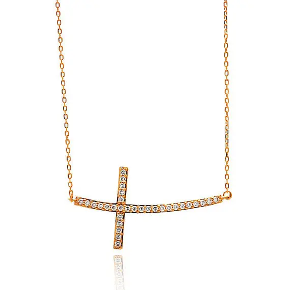 Фото Боковая изогнутая CZ кристальная крест ожерелье для женщин Модный популярный
