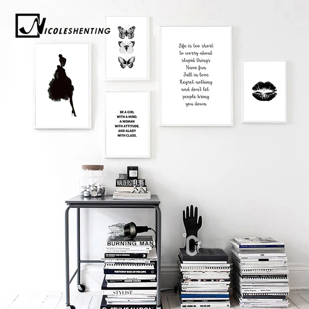 Nordic Decoration Motivational Canvas Art Posters and Prints Black White Butterfly Lips Painting Wall Picture for Living Room
Nordic Decoration Motivational Canvas Art Posters and Prints Black White Butterfly Lips Painting Wall Picture for Living Room