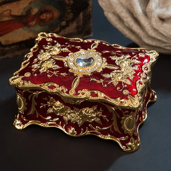 European Rectangle Shape Large Embossed Gold Plated with Red Epoxy and Jeweled Metal Jewelry Trinket Storage Box
European Rectangle Shape Large Embossed Gold Plated with Red Epoxy and Jeweled Metal Jewelry Trinket Storage Box