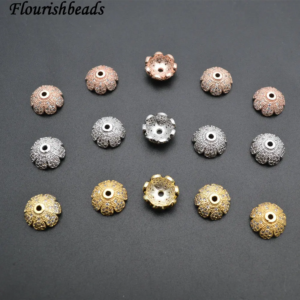 Paved CZ Metal Flower Petal Flat Round Bead Caps fit 10mm Beads DIY Jewelry Findings 5pc Per Lot Rose Gold / Rhodium color
Paved CZ Metal Flower Petal Flat Round Bead Caps fit 10mm Beads DIY Jewelry Findings 5pc Per Lot Rose Gold / Rhodium color