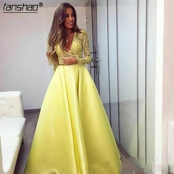 Yellow Dubai Abaya Long Sleeves Evening Gowns V neck Lace Dresses Evening Wear New Arrival Prom Party Dresses-in Evening Dresse
Yellow Dubai Abaya Long Sleeves Evening Gowns V neck Lace Dresses Evening Wear New Arrival Prom Party Dresses-in Evening Dresse