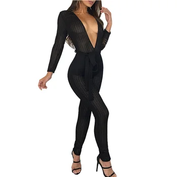 Sexy Black Sheer Mesh Jumpsuit Rompers Women Deep V-neck Long Sleeve Striped Elegant Party Bodycon Overalls with Sashes Femme
Sexy Black Sheer Mesh Jumpsuit Rompers Women Deep V-neck Long Sleeve Striped Elegant Party Bodycon Overalls with Sashes Femme