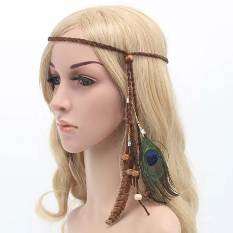Women Feather Hair Accessories Fashion Peacock Feather Head Bands Hippie Headdress Beads Headwear F0232
Women Feather Hair Accessories Fashion Peacock Feather Head Bands Hippie Headdress Beads Headwear F0232
