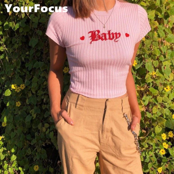 2018 New kawaii tshirt cute sweet style babe heart embroidery T-shirt in pink Harajuku kpop knitted T Shirt women
2018 New kawaii tshirt cute sweet style babe heart embroidery T-shirt in pink Harajuku kpop knitted T Shirt women