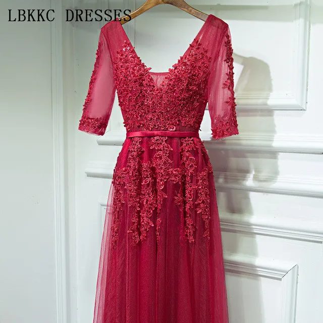 Burgundy Half Sleeve Prom Dresses Tulle Gala Jurken Appliques Beading Vestido De Festa Long Prom Dress Women Evening Dress
Burgundy Half Sleeve Prom Dresses Tulle Gala Jurken Appliques Beading Vestido De Festa Long Prom Dress Women Evening Dress