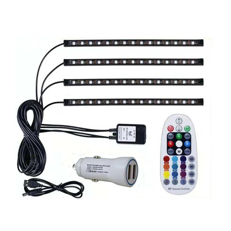 4* 15LED car neon music light sound remote control auto RGB atmosphere flexible car interior decor light strip with usb charger
4* 15LED car neon music light sound remote control auto RGB atmosphere flexible car interior decor light strip with usb charger