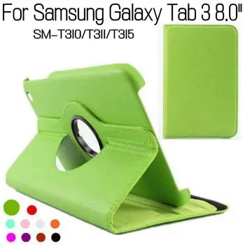

360 Degree Rotating Stand Smart PU Leather Cover for Samsung Galaxy Tab 3 T310 T311 T315 P8200 8.0" Tablet Case+Screen Film+Pen
