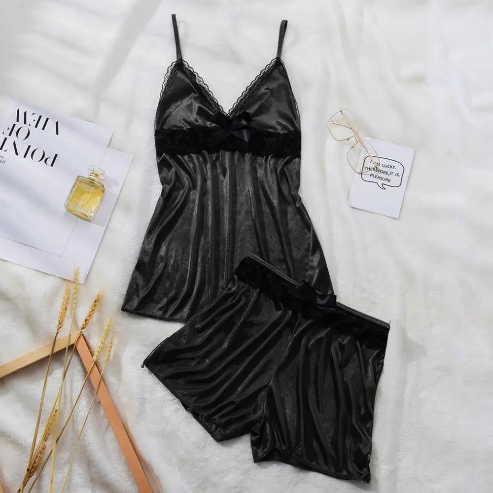 Summer 2Pcs Women Pajama Sets Satin Silk Sleepwear Lace V Neck Tops + Short Pants Pajamas Sets Lady Camisole Sleep Bottoms P4
Summer 2Pcs Women Pajama Sets Satin Silk Sleepwear Lace V Neck Tops + Short Pants Pajamas Sets Lady Camisole Sleep Bottoms P4