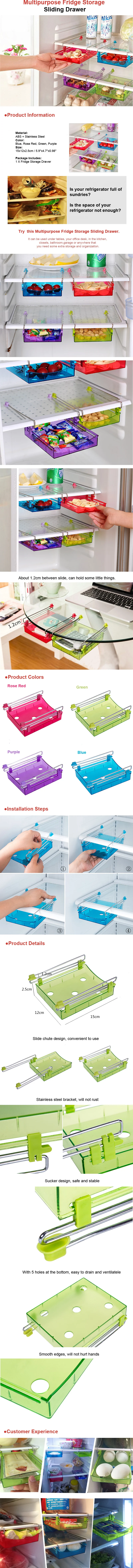 Honana Multipurpose Fridge Storage Sliding Drawer Refrigerator Organizer Space Saver Shelf