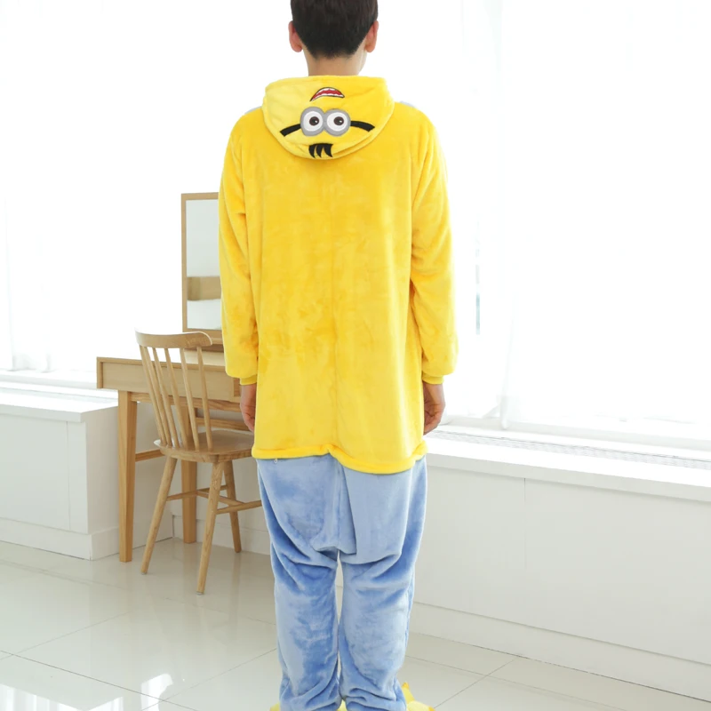 Kawaii Flannel Pijama kigurumi For men Minion Panda Tiger Giraffe Onesie Adult Sleepwear Couple Pyjamas Halloween Party Jumpsuit (15)