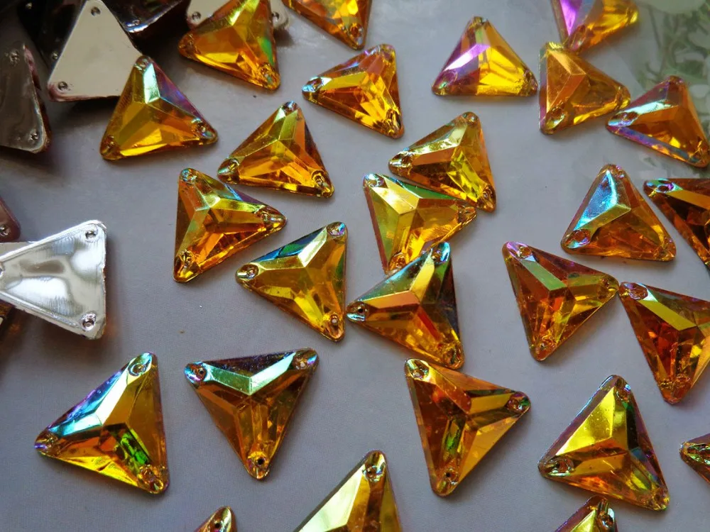 

Loose bead gem stones sew on golden rhinestones triangle shape 14mm crystals flatback dress accessory 100pcs