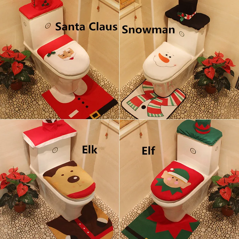 YK-9969 New style Christmas 4 styles toilet seats three-piece suit Christmas decorations