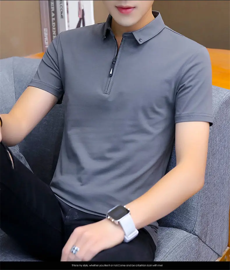 New Polo Shirts Men Summer Cotton Spandex Short Sleeve Solid Korean Style Zipper Men Polos Male Brand Fashion Slim Fit Tees Tops 13