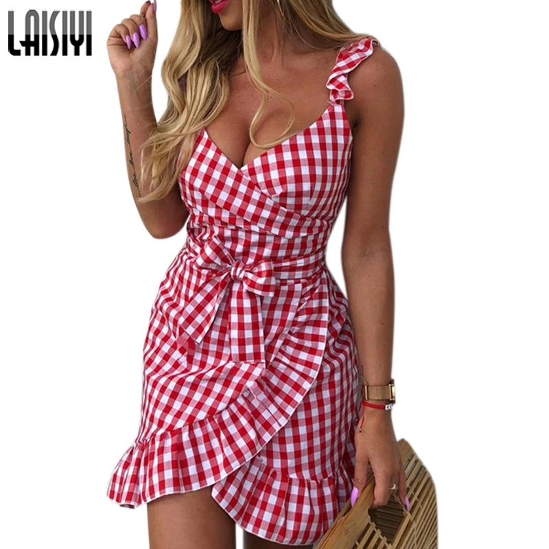Summer Fashion Plaid Print Mini Dress Ruffles Cross V Neck Spaghetti Strap Short Dress Backless Lace Up Vestidos Mujer ASDR22238
Summer Fashion Plaid Print Mini Dress Ruffles Cross V Neck Spaghetti Strap Short Dress Backless Lace Up Vestidos Mujer ASDR22238
