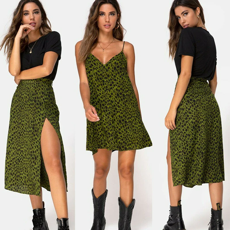 Women Leopard V Neck Button Strap Sleeveless Green Mini Dress and High Waist Split Party Summer Beach
Women Leopard V Neck Button Strap Sleeveless Green Mini Dress and High Waist Split Party Summer Beach