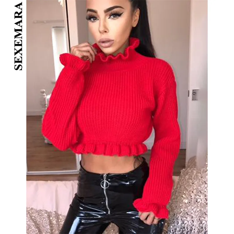 BOOFEENAA Ruffles Knitting Sweater Women Cropped Pullover Red Sexy Turtleneck Long Sleeve Crop Top Fall 2019 Sweaters C81-AC63
BOOFEENAA Ruffles Knitting Sweater Women Cropped Pullover Red Sexy Turtleneck Long Sleeve Crop Top Fall 2019 Sweaters C81-AC63