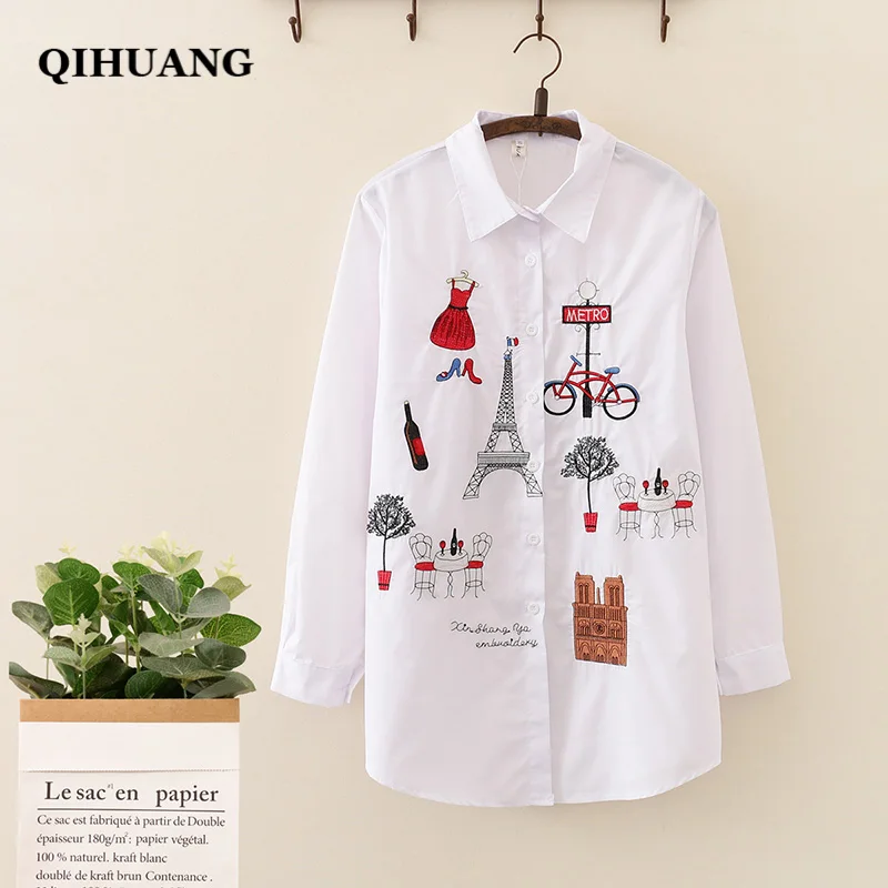 QIHUANG Women White Shirts Fashion Embroidery Cotton Long Women Blouses Casual Loose Women Tops and Blouses
QIHUANG Women White Shirts Fashion Embroidery Cotton Long Women Blouses Casual Loose Women Tops and Blouses