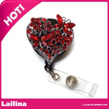 Red Crystal Heart with Butterfly Rhinestone Retractable Badge Reel/ ID Badge Holder
Red Crystal Heart with Butterfly Rhinestone Retractable Badge Reel/ ID Badge Holder