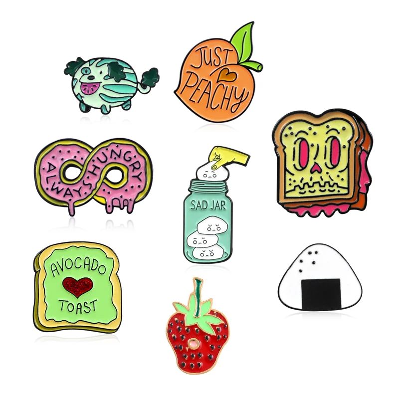 Fruit Rice Ball Sushi Brooch Pizza Skeleton Toast Red Heart Donut Hungry Strawberry Peach Watermelon Ball Enamel Pin Cute Gifts
Fruit Rice Ball Sushi Brooch Pizza Skeleton Toast Red Heart Donut Hungry Strawberry Peach Watermelon Ball Enamel Pin Cute Gifts