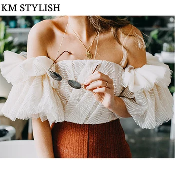 2018 Summer Heavy Embroidery Mesh Flare Sleeve Tube Top Blouse Slash Neck Off-the-Shoulder Sexy Tops
2018 Summer Heavy Embroidery Mesh Flare Sleeve Tube Top Blouse Slash Neck Off-the-Shoulder Sexy Tops