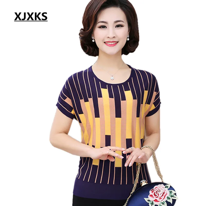 XJXKS 2017 Summer Style New Fashion Women knitted T Shirts Short Sleeve Striped Tops Tee Female Casual T-shirts 87005
XJXKS 2017 Summer Style New Fashion Women knitted T Shirts Short Sleeve Striped Tops Tee Female Casual T-shirts 87005