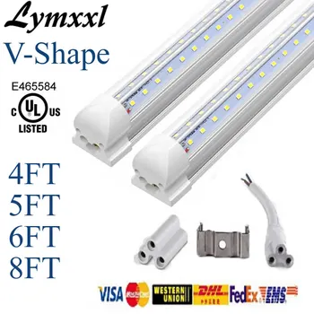 

V-Shaped T8 Led Tube Lights 4FT 28W 5FT 36W 6FT 45W 8FT 65W 2.4m Integrated Cooler Door Led Fluorescent Double Glow lighting UL