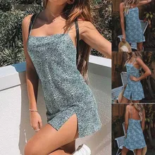 Vestido Sexy para mujer de moda 2019 vestido de verano para niñas sin mangas con cuello palabra estampado con correa dividida Casual Mini vestido bata moulante mujer juu(China)