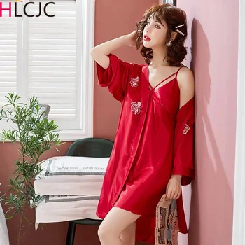 Charming 2 Pieces Women's Silk Satin Sleepwear Sexy Lace Embroidery Gown & Robe Set Ladies Lightweight Supersoft Slip Nighty
Charming 2 Pieces Women's Silk Satin Sleepwear Sexy Lace Embroidery Gown & Robe Set Ladies Lightweight Supersoft Slip Nighty